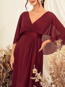 Vestido de fiesta cruzado de gasa - Burdeos - Ver 4