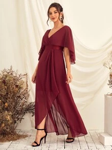 Vestido de fiesta cruzado de gasa - Burdeos - Ver 5