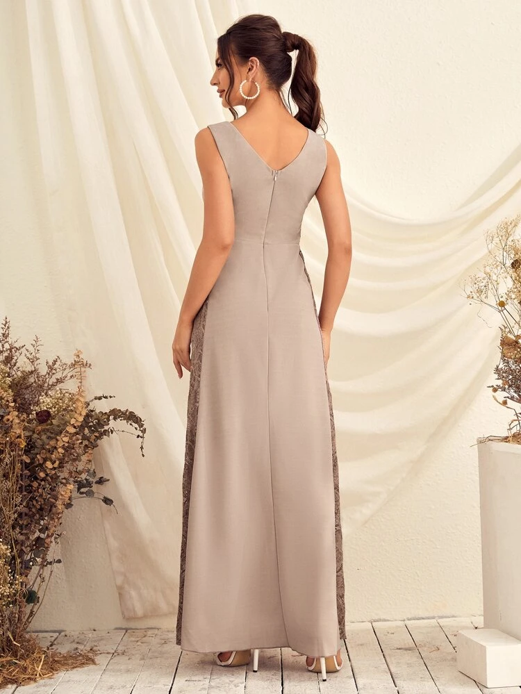 Lace Insert Zip Back Bridesmaid Dress