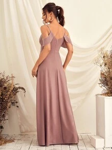 挖肩荷葉邊伴娘連衣裙