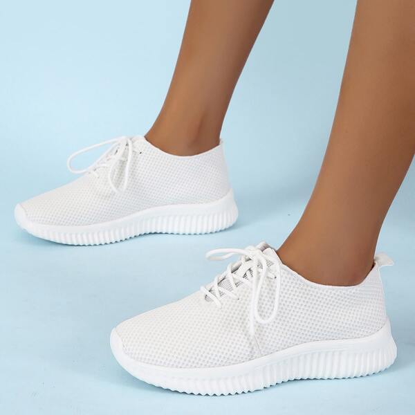 

Minimalist Lace Up Front Sports Shoes, White