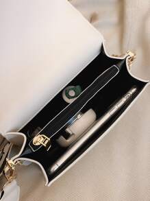 Mini Bolso Cruzado De Patrón De Cuadros, Bolso De Hombro Retro Con Solapa Cuadrada Para Mujeres, Bolso De Mano Casual En Pata De Gallo, Bolso Cruzado - Caqui - Ver 5