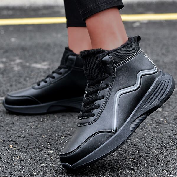 

Lace-up Front Plush Inside Sneakers, Black