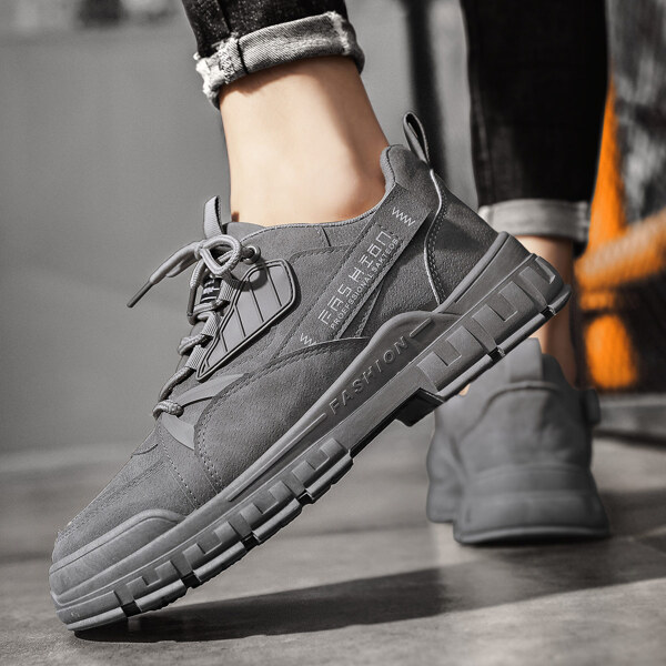 

Men Letter Graphic Lace-up Front Hiking Shoes, Grey