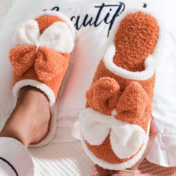 

Two Tone Bow Decor Fuzzy Slippers, Orange
