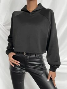 Chiquease Raglan Sleeve Chain Crisscross Back Hoodie - Black - View 2