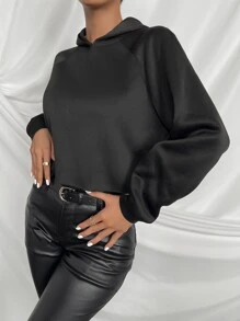 Chiquease Raglan Sleeve Chain Crisscross Back Hoodie - Black - View 3