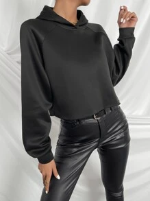 Chiquease Raglan Sleeve Chain Crisscross Back Hoodie - Black - View 4