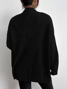 Calvaya Solid Dual Pockets Ribbed Knit Cardigan,Long Sleeve Tops Fall Winter Cloth For Women - Black - View 2