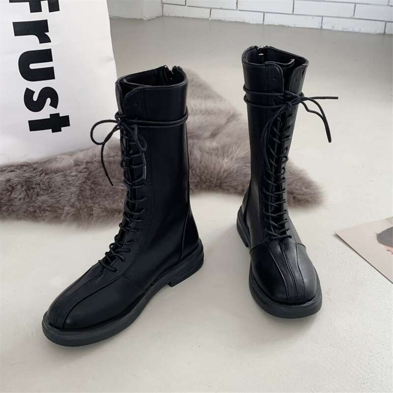

Lace Up Front Zip Back Combat Boots, Black