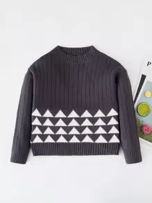 Toddler Girl Geometric Pattern Jumper - Dark Grey - View 1
