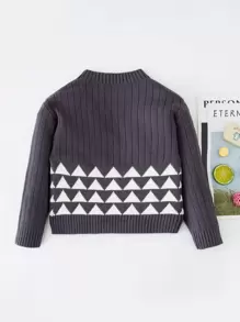 Toddler Girl Geometric Pattern Jumper - Dark Grey - View 2