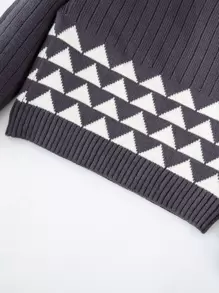 Toddler Girl Geometric Pattern Jumper - Dark Grey - View 4