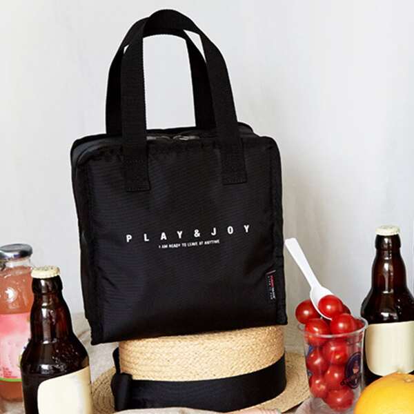

1pc Letter Graphic Lunch Bag, Black