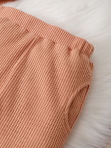 嬰兒女寶寶字母刺繡窩紋針織套衫和毛絨毛衣褲 - 珊瑚橙 - 查看 4