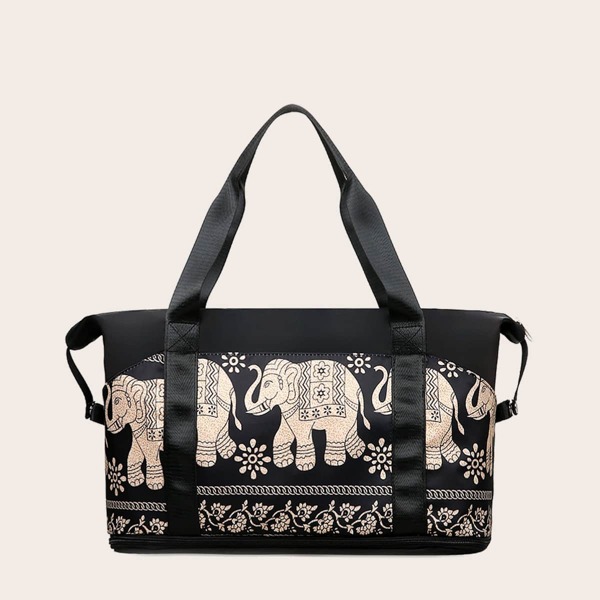 

Elephant Graphic Shoulder Tote Bag, Multicolor