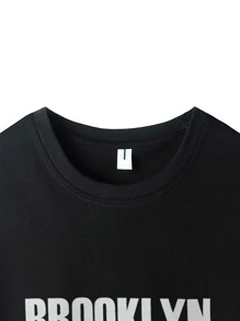 Manfinity Hombres Camiseta con estampado de letra manga larga - Negro - Ver 5