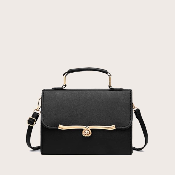 

Metal Edge Flap Satchel Bag, Black