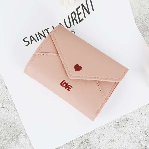 

Heart Graphic Fold Small Wallet, Pink