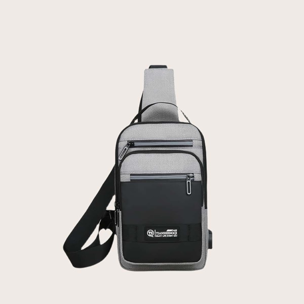 

Men Letter Patch Sling Bag, Black