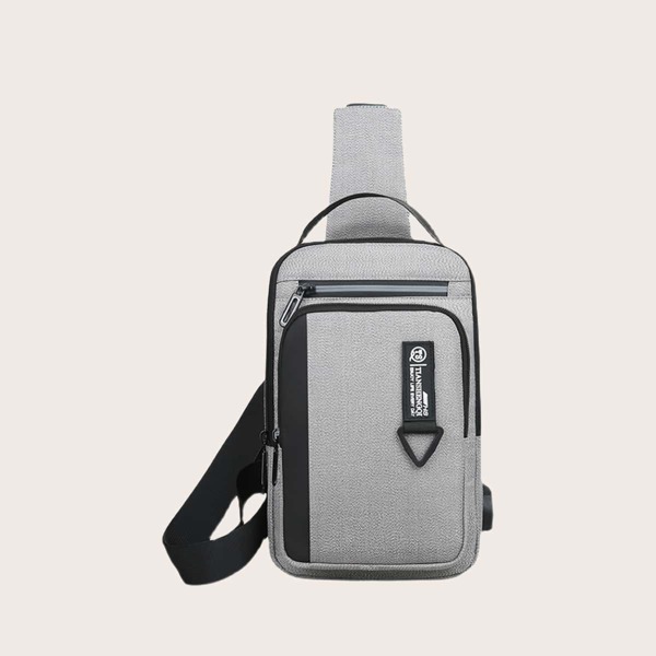 

Men Letter Patch Sling Bag, Grey