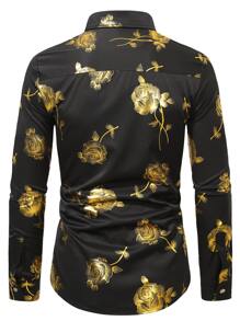 Manfinity AFTRDRK Hombres Camisa con estampado floral con botón delantero - Negro - Ver 2