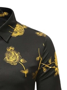 Manfinity AFTRDRK Hombres Camisa con estampado floral con botón delantero - Negro - Ver 4