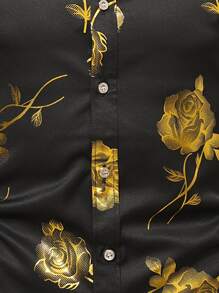 Manfinity AFTRDRK Hombres Camisa con estampado floral con botón delantero - Negro - Ver 5