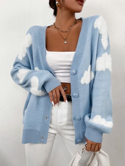 SHEIN Unity Cardigan cu model de nor cu umeri, topuri cu maneci lungi