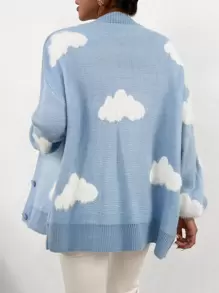 SHEIN Unity Drop Shoulder Cloud Pattern Cardigan,Long Sleeve Tops Fall Winter Cloth For Women - Baby Blue - View 2
