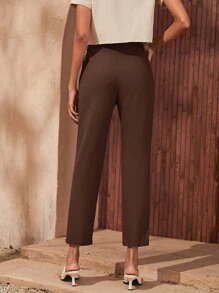 SHEIN High Waist Straight Leg Pants - Brown - View 2