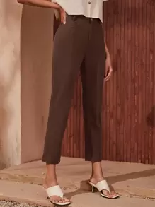 SHEIN High Waist Straight Leg Pants - Brown - View 4