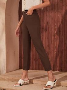 SHEIN High Waist Straight Leg Pants - Brown - View 5