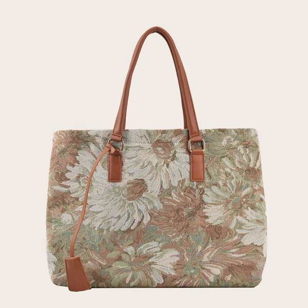 

Floral Graphic Shoulder Tote Bag, Multicolor