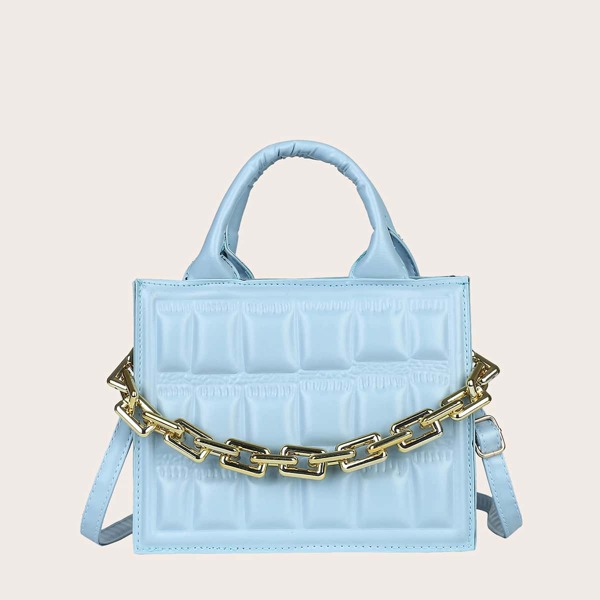 

Minimalist Textured Chain Square Bag, Blue