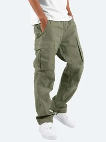 Manfinity Roughcore Men Zip Fly Cargo Trousers - Army Green - View 1