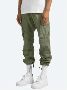Manfinity Roughcore Men Zip Fly Cargo Trousers - Army Green - View 3