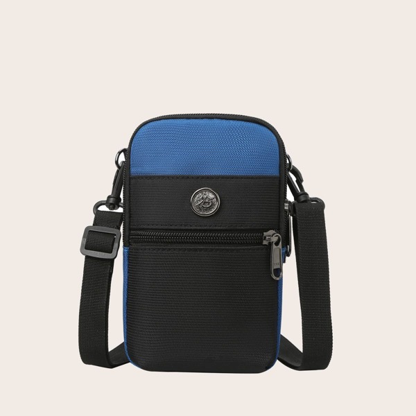 

Men Colorblock Button Decor Square Bag, Black