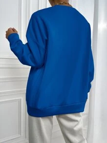 SHEIN Unity Pullover con bordado de letra de hombros caídos - azul real - Ver 2