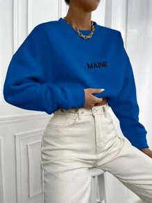 SHEIN Unity Pullover con bordado de letra de hombros caídos - azul real - Ver 3