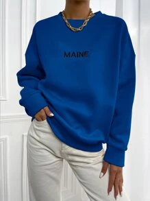 SHEIN Unity Pullover con bordado de letra de hombros caídos - azul real - Ver 4