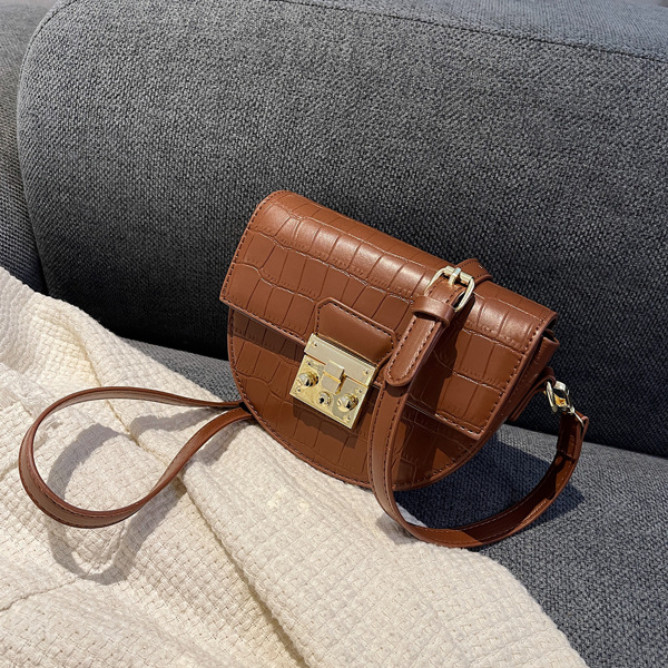 

Metal Decor Crocodile Flap Saddle Bag, Brown