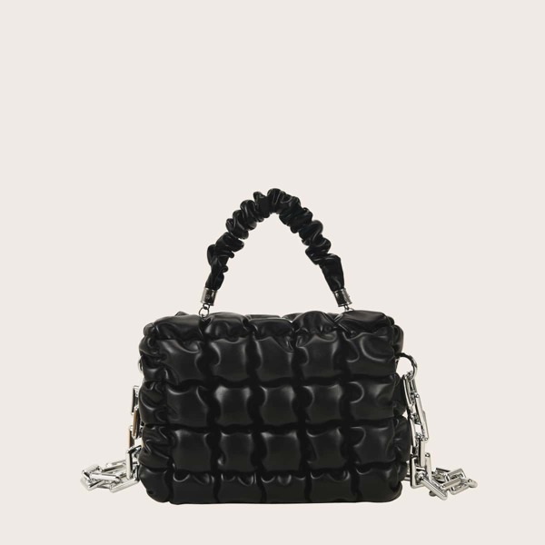

Minimalist Chain Ruched Square Bag, Black