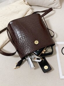 小型鱷魚紋桶袋 - 咖啡棕 - 查看 5