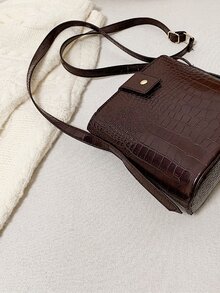 小型鱷魚紋桶袋 - 咖啡棕 - 查看 6