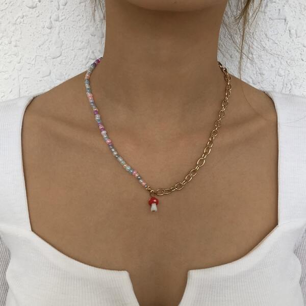 

Mushroom Charm Necklace, Red