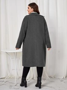 SHEIN LUNE 大碼雙排釦西裝領花呢外套 - 深灰色 - 查看 2