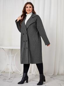 SHEIN LUNE 大碼雙排釦西裝領花呢外套 - 深灰色 - 查看 3