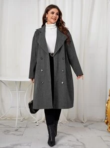 SHEIN LUNE 大碼雙排釦西裝領花呢外套 - 深灰色 - 查看 4