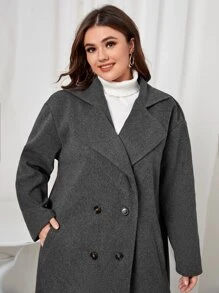 SHEIN LUNE 大碼雙排釦西裝領花呢外套 - 深灰色 - 查看 5